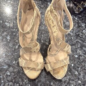 Beige Snakeskin Strappy Heels